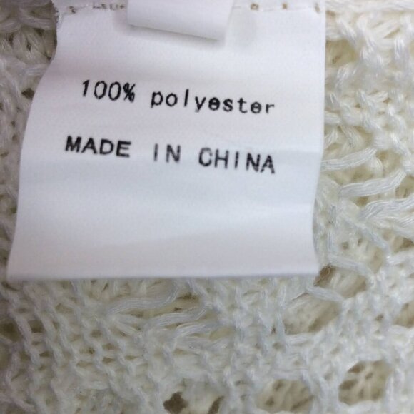 Womens Poncho Swim Cover Up Size Small Ivory Open Crochet Knit Sweater - Picture 7 of 8